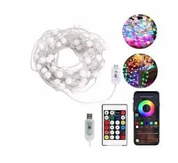 Розумна світлодіодна музична гірлянда 100LED, 10 м, кольорові RGB кульки з USB живленням та дистанційним - мініатюра 3