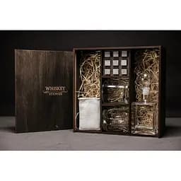 Подарунковий набір віскі Whiskey Stones з камінням для віскі в дерев'яному пеналі №3 + декантер і 2 склянки + щипці + мішечок - мініатюра 2