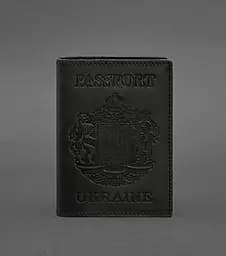 Кожаная обложка для паспорта с украинским гербом черная