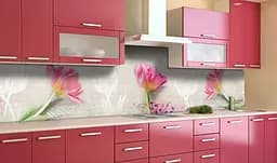 Вініловий кухонний фартух Пухнасті Тюльпани наклейка для кухні Квіти Бежевий 60х300 см Happy Pocket Z181469