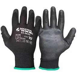 Рукавички робочі захисні Mastertool поліуретанова чорна 10" (в упаковці 6 шт.)