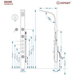 Душова панель Corsan Snake inox LED S002MSLLED, Нержавіюча сталь - мініатюра 4