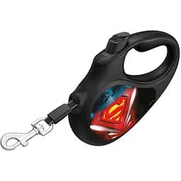 Повідець-рулетка для собак Waudog R-leash, малюнок "Супермен Лого", L, до 50 кг, 5 м, світловідбиваюча стрічка чорний - мініатюра 2