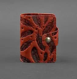 Кожаный кард-кейс 7.1 (Книжечка) коралловый с перьями Crazy Horse