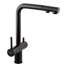 Смеситель для кухни на две воды с выдвижным изливом Zerix LUX-024 Black ZX5556 Черный матовый