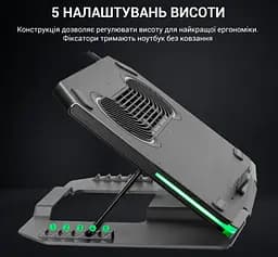 Охолоджувальна підставка для ноутбука GamePro GPCP-1540 RGB 2xUSB 3xfans до 17 дюймів - мініатюра 7