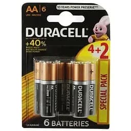 Батарейка AA (LR6), щелочная, Duracell Duralock Basic, 6 шт, 1.5V, (Duracell MN1500 BL6)