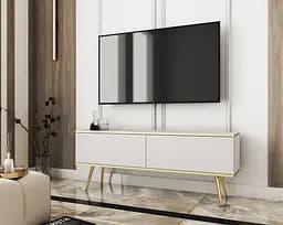 Тумба під телевізор Perfect Home Оро / Oro 2-дверна з золотими ніжками RTV135 Білий (PFH-091313)