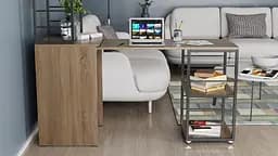 Стіл-тумба трансформер Смарт 2/2 Ferrum-decor 750x1450x600 Чорний метал ДСП Дуб Сонома Трюфель 16 мм (FRD-105106) - мініатюра 4