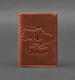 Кожаная обложка для паспорта с картой Украины светло-коричневый Crazy Horse