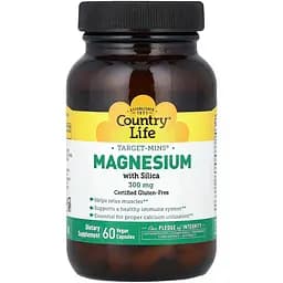 Магний с кремнием Country Life Target-Mins Magnesium Caps with Silica 300 мг 60 вегетарианских капсул
