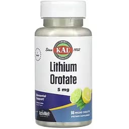 Оротат лития KAL Lithium Orotate со вкусом лимона и лайма 5 мг 90 таблеток