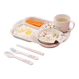 Набор детской посуды из биоразлагаемого волокна пшеничной соломы 6 предметов, бежевый