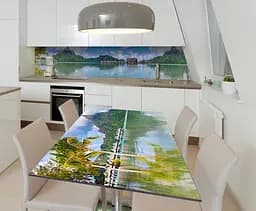 Вінілова наклейка на стіл Будиночки на воді самоклеючі гори Море Зелений 60х120 см Happy Pocket Z181839 - мініатюра 2