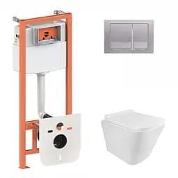 Набор Qtap инсталляция 3 в 1 Nest QT0133M425 с панелью смыва квадратной QT0111M06029SAT + унитаз с сиденьем Tern QT1733052ERW, Белый