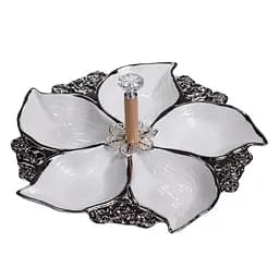 Менажница фарфоровая на 5 секций для закусок 30×30×13 (см) тарелка для подачи Белый с серебром Yiwu 918-44S