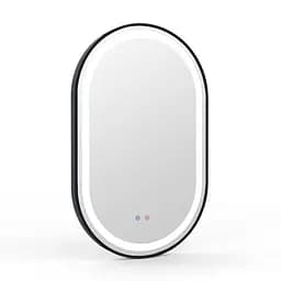 Дзеркало овальне 50*80см, в алюмінієвій рамі, з підсвічуванням, диммером, підігрівом дзеркала, чорне Volle 16-42-500B, Чорний матовий
