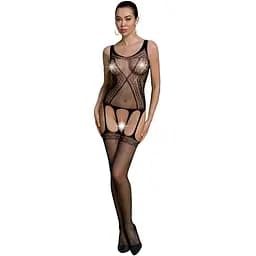 Бодистокинг Passion ECO BS007 Black, с доступом, силуэтный рисунок, имитация подвязок