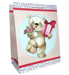 Подарочный пакет, 150 г/м², Медвежонок с подарками, 29.5x40x20 см, 6 шт. в упаковке