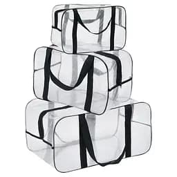 Набор прозрачных сумок в роддом: размер S 30х20х15 см + размер М 40х25х20 см + размер L 50х25х30 см (черные)