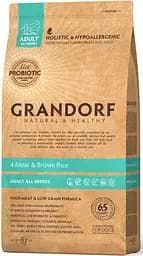 Сухий корм Grandorf 4 Meat & Brown Rice Adult All Breeds 4 м'яса з пробіотиками для собак усіх порід від 1 року 10 кг (5407007851133)