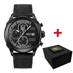 Чоловічий наручний годинник 016 Тризуб срібло All Black Awarder acs0031984