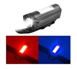 Вело фара 303C велосипедный аккумуляторный фонарь бело красно синяя мигалка