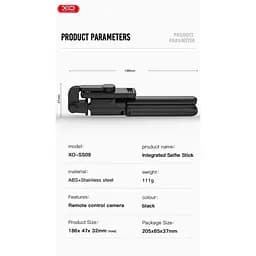 Монопод - штатив для селфі з пультом XO SS09 Multifunctional remote control selfie-stick чорний - мініатюра 4
