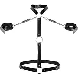 Шкіряна жіноча портупея з наручниками Art of Sex - Ursula чорна XS-2XL