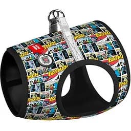 Шлея для собак Waudog Clothes м'яка з QR паспортом, малюнок "Бетмен комікс", S1