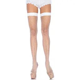 Панчохи-сітка Leg Avenue Fishnet Thigh Highs White, дрібна сітка, One Size