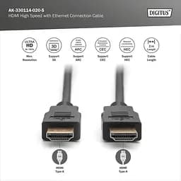 Кабель HDMI високошвидкісного з'єднання, тип A, з Ethernet M/M, 2,0 м, AK-330114-020-S DIGITUS by ASSMANN - мініатюра 3