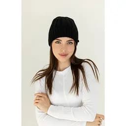 Теплая женская шапка Ангора Рейчел двухслойная с брошью Черный