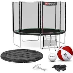 Батут Hop-Sport 10ft с наружной сеткой 305 см 4 ноги черно-зеленый