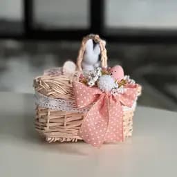 Великодній кошик 18х12х16см hand-made MIS LT рожевий з біло-рожевим декором та зайчиком - мініатюра 2
