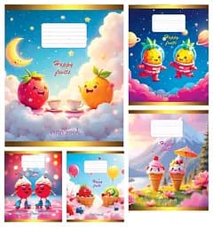 Зошити учнівські 12 аркушів клітинка Тверда Щасливі фрукти, 25 шт. в упаковці