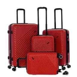 Набір валіз 4в1 пластик з кодовим замком та телескопічною ручкою червоний (635)