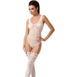 Бодістокінг Passion BS051 White, комбінезон, імітація панчох і боді
