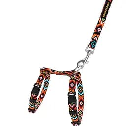 Шлея для кошек и собак мелких пород BronzeDog Urban Гуцульская с нашивкой и поводком XXS 15-23 см оранжевая