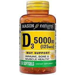 Вітаміни та мінерали Mason Natural Vitamin D3 5000 IU, 50 капсул