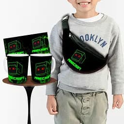 Набор: детская сумка-бананка+кружка Майнкрафт Крипер "Minecraft" 32х15см,бананка мальчику через плечо (00880)