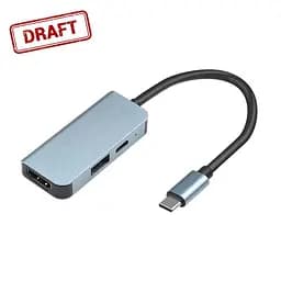 Хаб 2E USB-С USB-A 3.0/USB-C PD/HDMI 0.14 м сірий