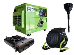 Дизельний генератор Zipper + газова плитка Orcamp CK-505 + електричний обігрівач Gardyer HE2000 та лійка (KZI-STE7500DSH)