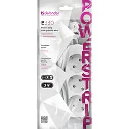 Мережевий фільтр Power filtr 3.0м Defender E330, білий, 3 розетки, з заземленням (992220) - мініатюра 2