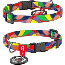 Нашийник для собак Waudog Nylon нейлоновий з QR-паспортом, малюнок Вітраж, пластиковий фастекс, XS, Ш 10 мм, Дов 20-30 см