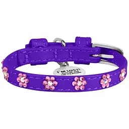 Нашийник для собак Waudog Glamour зі стразами Квіточка, шкіряний, з QR паспортом, XS, 19-25х0,9 см, фіолетовий