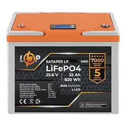 Акумулятор LP LiFePO4 25,6V - 32 Ah (820Wh) (BMS 60А/30A) пластик LCD