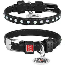 Нашийник для собак Waudog Glamour шкіряний з QR паспортом, з клейовими стразами, XS, Ш 9 мм, Дов 18-21 см (4820082498832)