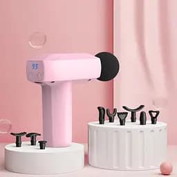 Перкусійний масажний міні пістолет Fascial Gun YJ03 (8 насадок) Рожевий