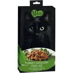 Ласощі кремові для котів Mavsy у вигляді гуляша з індички на подушці зі шпинату з алое 15 г 